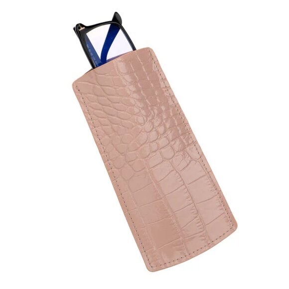 Authentic Calfskin Alligator‑Texture Glasses Pouch - Concentrated Latte - Picture 1 of 3